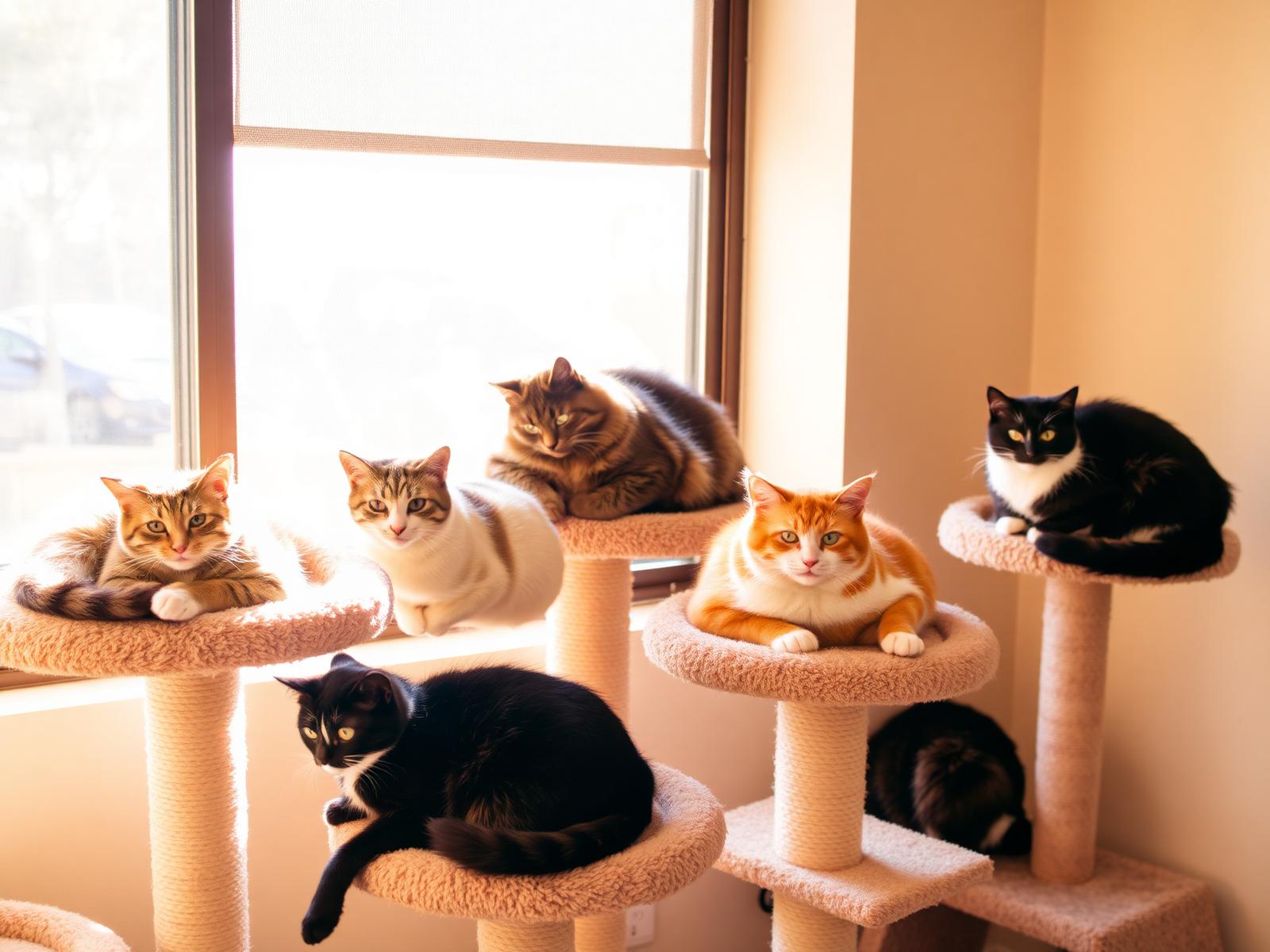 Rescue cats lounging